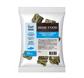 Кубики Medium із сушеної шкіри тріски, 3х3см - ласощі для котів та собак Home Food 40 г 4828338330040-d фото