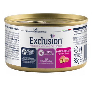 Exclusion Hypoallergenic Cat WET Pork and Potato консерви для котів з харчовою алергією та непереносимістю 85г Exvetcat11 фото