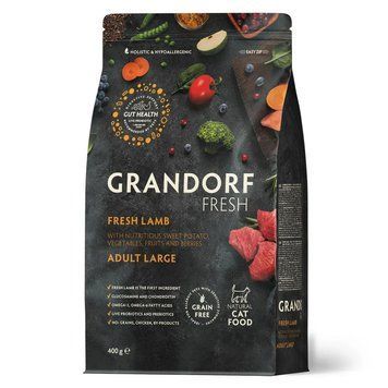Сухий корм для дорослих котів великих порід ягня з бататом, 400 г/Grandorf FRESH LAMB & SWEET POTATO ADULT LARGE CAT 5407007852697 фото