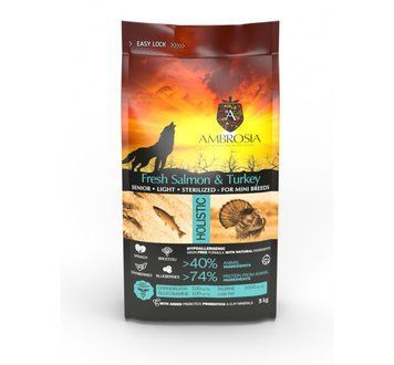 Беззерновий корм Ambrosia Grain free з індичкою та свіжим лососем для літніх та стерилізованих собак малих порід 1,5кг 5214001832194 фото