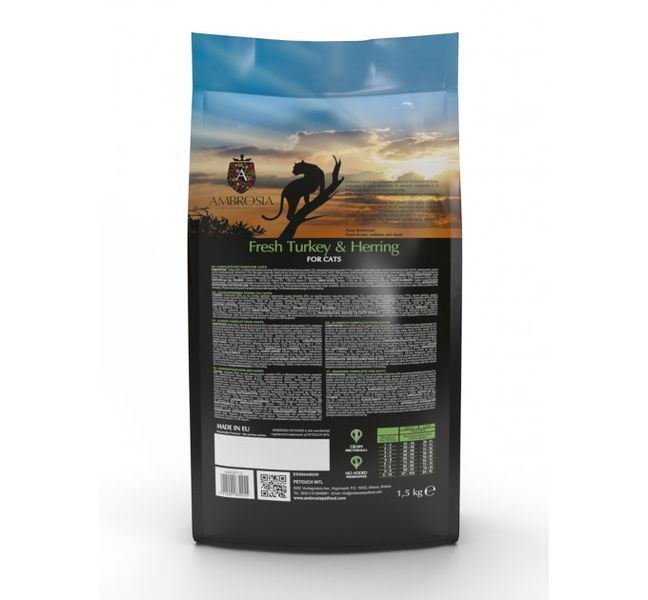 Беззерновий корм Ambrosia Grain free зі свіжою індичкою та оселедцем для стерилізованих кішок 5кг 5214001832279 фото