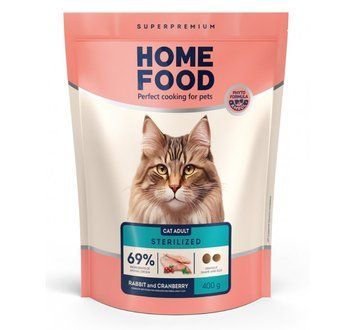 Корм для кастрованих котів та стерилізованих кішок Home Food з кроликом та журавлиною 0,4кг 4820290090033 фото