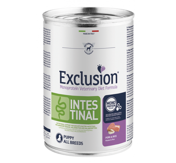 Exclusion Intestinal All Breeds Puppy Pork&Rice консервы со свининой для щенков всех пород собак с нарушением пищеварения 400 г Exvetdog77 фото