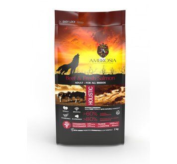 Беззерновий корм Ambrosia Grain free з яловичиною та свіжим лососем для дорослих собак усіх порід 12кг 5214001832309 фото