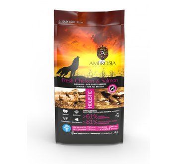 Беззерновий корм Ambrosia Grain free зі свіжою куркою та лососем для цуценят великих порід 12кг 5214000583790 фото
