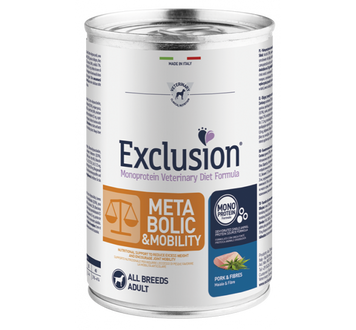 Exclusion Metabolic&Mobility Pork&Fibres консерви зі свининою для всіх порід собак для зменшення ваги та відновлення рухливості суглобів 400 г Exvetdog81 фото