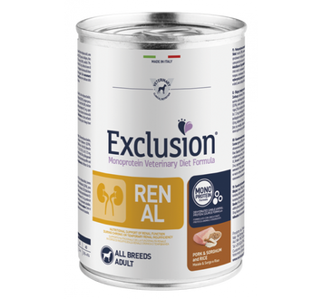 Exclusion Renal Pork&Sorghum and Rice консервы со свининой для всех пород собак с почечной недостаточностью 400 г Exvetdog85 фото