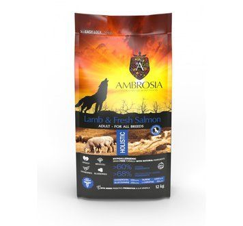 Беззерновий корм Ambrosia Grain free з ягням та свіжим лососем для дорослих собак усіх порід 12кг 5214000583905 фото
